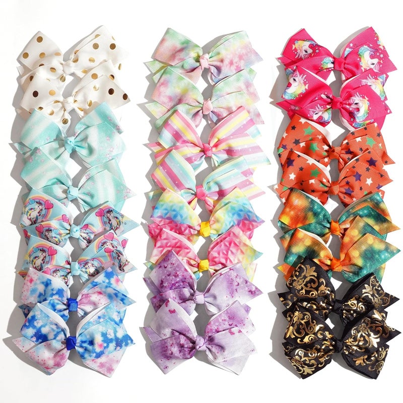 CellElection 24PCS 4.5Inch Bows for Girls Boutique Grosgrain Ribbon Rainbow Hair Bow Alligator Hair Clips Pigtail Bows Unicorn Hair Clips for Baby Girls Toddler Kids Children Teens in Pairs… - Image 1